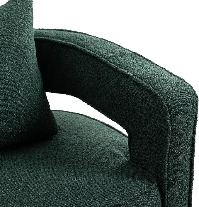29 W Modern Boucle Swivel Accent Chair Open Back Comfy Sofa Chair with Black Wood Base for Nursery Bedroom Living Room Hotel Office Club Leisure Lounge Chair (Green)