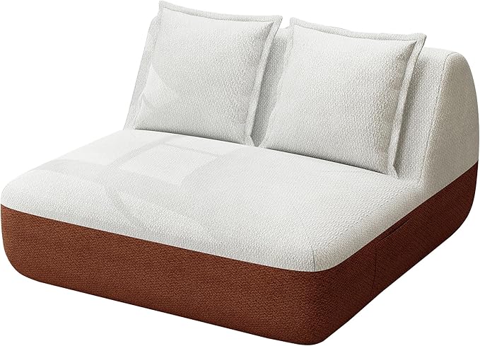 Hobestluk Small Couches for Small Spaces42” Mini Loveseat Sofa 2-Seater Armless Sofa Chair with Side Pocket for Living RoomBedroomDormOffice (Terracotta+Beige)