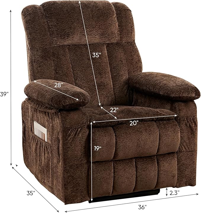 ijuicy Dual Motor Recliner ChairElectric Lift Reclining Lounge Chair with Lumbar Heating and Vibrating Massage for SeniorsAdjustable Reclining Electric Massage ChairBrown
