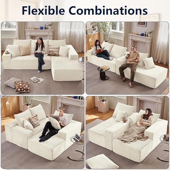 107.5 Modular Sectional Sofa with L-Shape Chaise Upholstered Couches for Living Room with Deep Seat No Assembly Required Corduroy Cloud Couches (Right-Facing Chaise