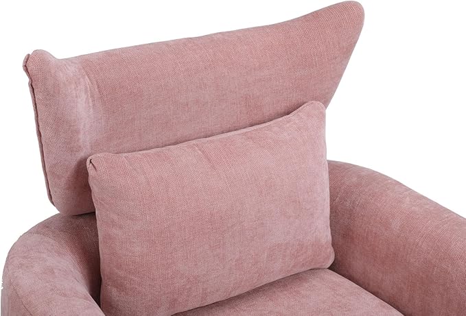 Pink Swivel Accent Chairs for Living Room Mid Century Modern Accent Chair with Arms Comfy Side Chairs for Living Room with Gold Base &amp Lumbar Pillow Upholstered Armchair with Wingback