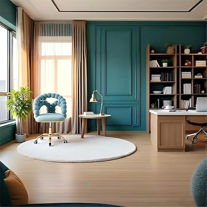 Home Chair Swivel Velvet Desk Chair Teal Upholstered Accent Chairs with Gold Base for Girls Women Study Seat Unique Boho Computer Stools Vanity Stools for Living Room(GoldTeal)