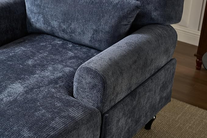 51'' Chaise Lounge Chair Indoor Accent Upholstered Reading Side Armchair Comfy Leisure Sleeper Sofa Chair Chenille Recliner Arm Chairs for Living Room &amp Bedroom Easy Assembly (Blue) | Modern