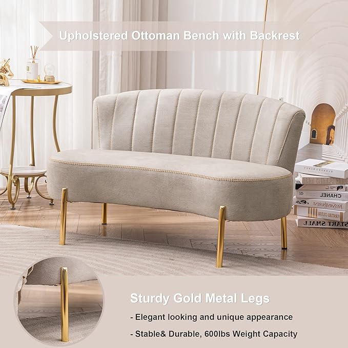 ALISH Upholstered Loveseat Settee Small Sofa Couch Modern Accent Sofa Bench with Backrest for Living Room Bedroom Beige