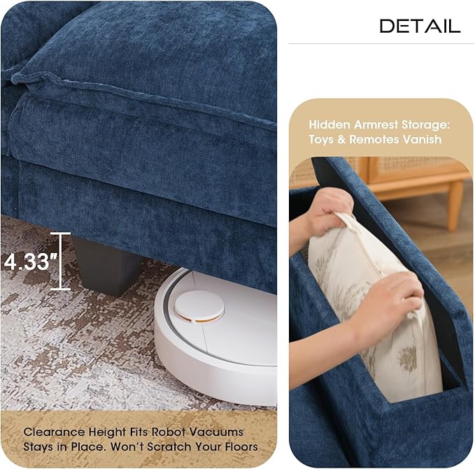 97 L Shaped Sectional Couch Comfy Chenille Cloud Couch 5 Seat Modular Cloud Sofa with 2 Pillows &amp Storage Armrests Convertible V Shaped Corner Couch Sectional Couches for Living Room Blue