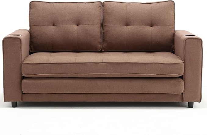 Futon Sofa Bed Convertible Folding Futon Breathable Small Couch Adjustable Pull Out Chaise Lounge for Compact Living Studio in Living Room and Bedroom Offices Loveseat (Brown)