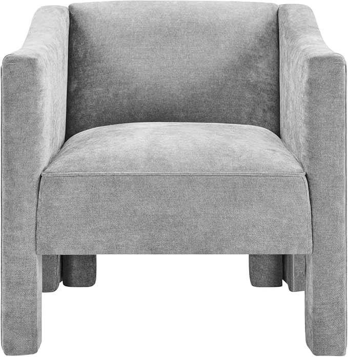 GDFStudio Modern Barrel Accent Chair Upholstered Chenille Armchair with Enclosed Arms 29.9 Inch Cozy Lounge Chair with Foam Cushion Compact Accent Seating for Living Room Reading Nook Grey