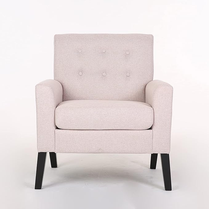 Fabric Accent Chair for Living Room Bedroom Button Tufted Upholstered Comfy Reading Accent Chairs Sofa (Beige)