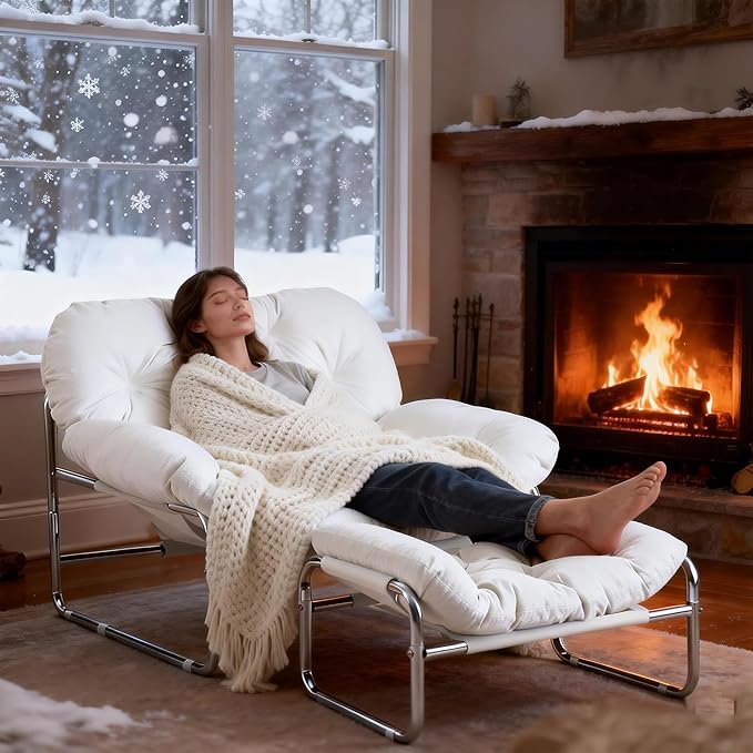 YOXIFOC Modern Style Recliner Armchair with Footrest Multifunctional Leisure Chair with Thickened Cushion and Phone Holder Suitable for Bedroom/Living Room Reading Chair/Garden/Patio (White)