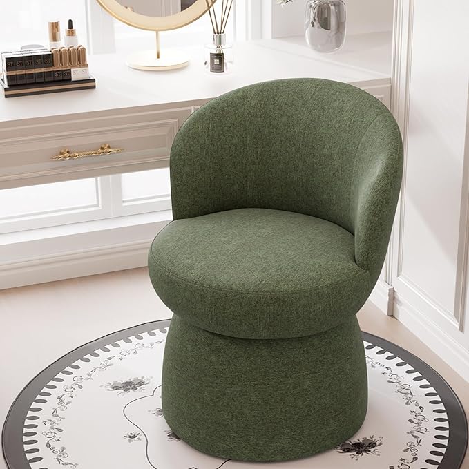Rowill 360 Degree Swivel Accent Chair Set of 2 Modern Green Barrel Chairs Boucle Fabric Upholstered Comfy Chair for Living Room Bedroom Dining Room Reading Nook