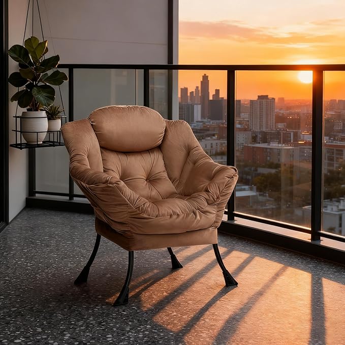 HollyHOME Lazy Chair with Armrest and Side Pocket Comfy Accent Lounge ChairLeisure Sofa Armchair for Living Room Bedroom Dorm or Small Spaces Oversized Reading Sofa ChairVelvet Taupe Brown
