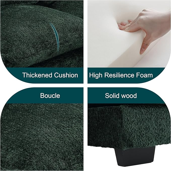 QQU 110.63 W U-Shape Modern Sectional Sofa Couch with Plastic Leg Upholstery Chenille Modular Sectional Sofa Bed with Memory Foam Large Sleeper Couch Chaise Lounges for Living Room(Emerald)