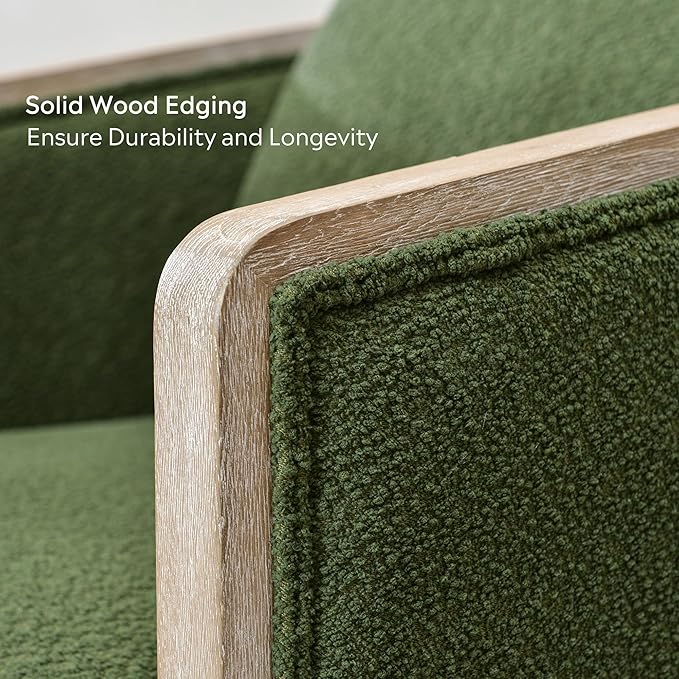 KINWELL 31 W Wood Frame Modern Boucle Swivel Barrel Armchair Mid Century Upholstered Accent Sofa Chair with Pillow Back for Living Room Lounge &amp Bedroom Green