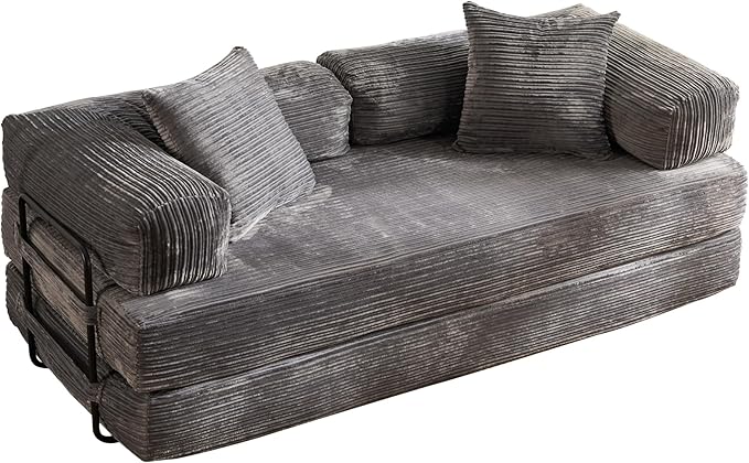 4-in-1 Folding Sofa Bed 78 Oversized Corduroy Sleeper Chair Convertible Loveseat to Floor Bed with Storage Pockets Boneless Design for Living Room Bedroom &amp Small Spaces