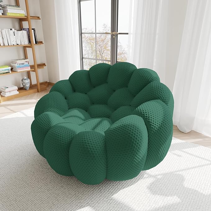 WJShome Bubble Couch49.21'' Single SofaMesh Fabric Lazy Floor Sofa 3D Honeycomb Shape Curved Couch for Living Room Office Apartment (Green 48.43 D)