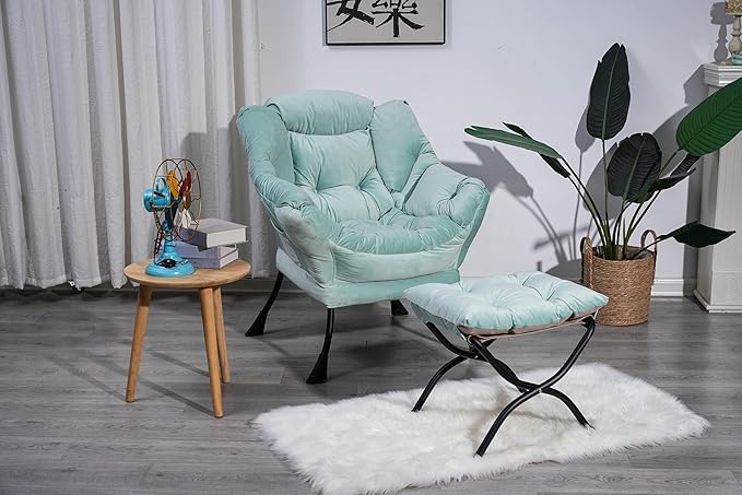 Lazy Chair with Ottoman Modern Large Accent Lounge Chair Leisure Sofa Armchair with Ottoman Reading Chair with Footrest for Bedroom Living Room Dorm Rooms Garden and Courtyard (Green)
