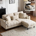 77 Beige L-Shaped Sofa with Storage Footrest Chenille Sofa with 2 Cup Holders and Charging Station for Small Spaces Comfortable Cloud Area 3 Sofa (Beige)