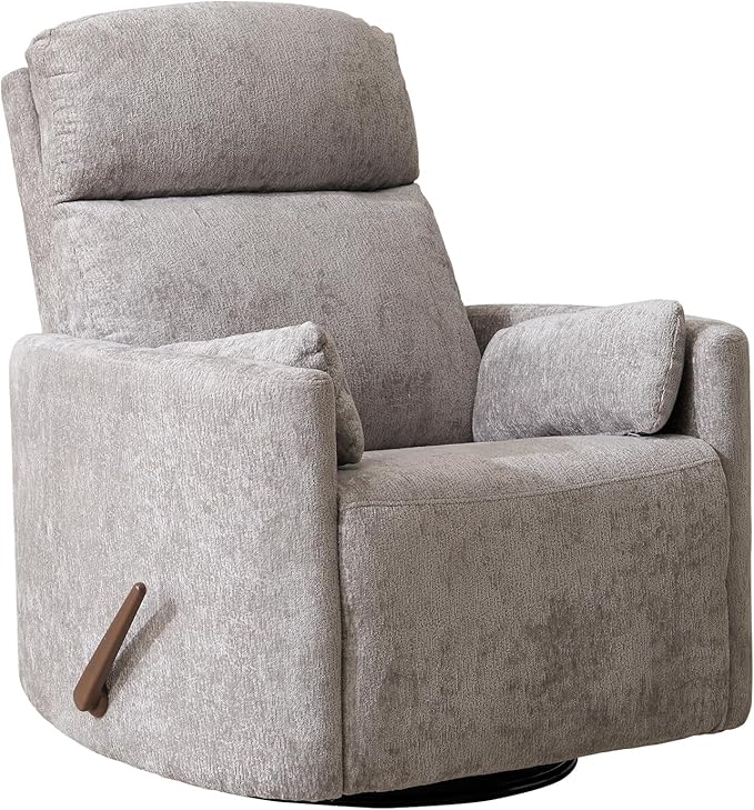 Oversized Swivel Rocker Recliner with Massage and Heat Rocker Nursery Recliner for Adults with Adjustable Headrest 26 Extra Wide Nursery Chair with 2 Pillows Light Grey