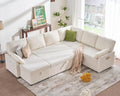 PaPaJet Sofa Bed 112 Inch Sleeper Sofa Oversized U Shaped Couch with Storage Chaise Pull Out Couch for Living Room White Boucle