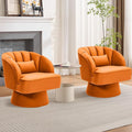 Swivel Barrel Chair - Velvet Upholstered Modern Armchair with Striped Backrest &amp Plush Padding Round Lounge Chair for Living Room Bedroom (Orange-Velvet-(2 Pcs))