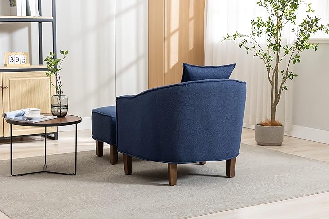 Accent Chair with Ottoman Mid Century Modern Barrel Chair Upholstered Club Tub Round Arms Chair for Living Room