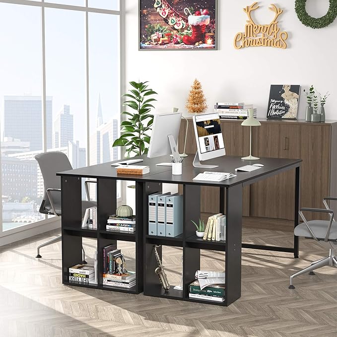 Topfurny 47.2'' Computer Desk with Storage Shelves Modern Home Office Desk Computer Table with Cabinets Student Studying Writing Desk Wood Desk Workstation for Home Office Black