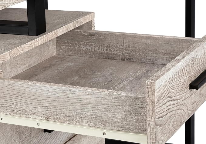 Penau Modern Computer Desk for Home Office with Storage Drawers Reversible Configuration 48L x 24D Inchs Beige Laminate &amp Black Metal