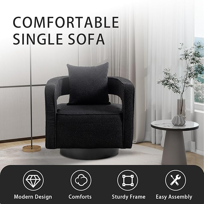 Chifee &amp Vingol 28.9 Boucle Modern Swivel Accent Barrel ChairBlack