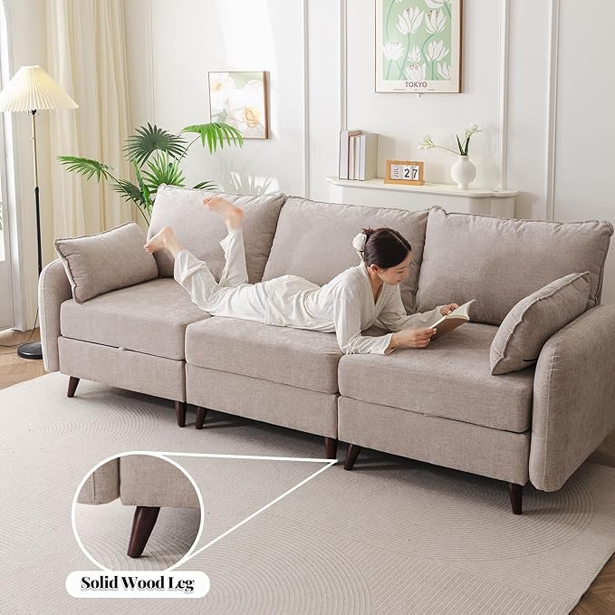 104'' Modular Sectional Sofa with All Seats Storage Oversized L Shaped Couch for Living Room3-Seater Comfy Cloud Couches with Movable OttomanBig Sectional for BedroomVeletKhaki