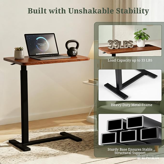 Mobile Standing Desk Adjustable Height Desk with Hidden Casters Portable Laptop Computer Table with Rolling Wheels for Sit Stand Workstation Compact and Sturdy for Home Office Dorm Brown