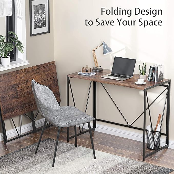 NOBLEWELL HOME NWCD3D Folding Computer Desk Rustic Brown