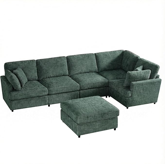 ERYE 122-Inch Modern Corner Modular Sectional Sofa Couches with Ottoman and 4 Toss Pillows Comfy Chenille Upholstered U-Shaped Sofa Convertible L-Shaped Symmetrical Couch