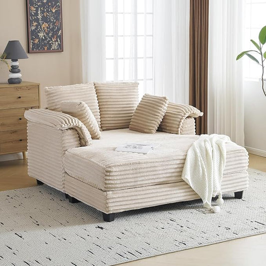 VINGLI Lounge Chair 56 Oversized Reading Chair Corduroy Chaise Sofa Recliner Bed Upholstered Comfy Sleeper Couch with Throw Pillows and Armrests for Living Room Movie Room Bedroom