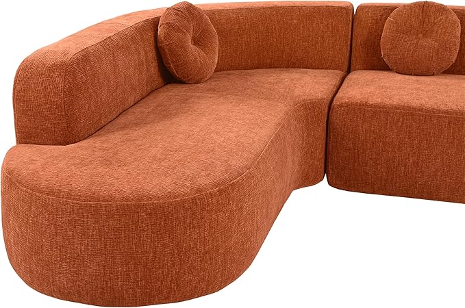 122'' Modern Extra Large Sectional Sofa Soft Fabric Upholstery Elegant Curved Design 4-5 Seater Upholstered Couches with 3 Round CushionsHigh-Resilience Foam for Ultimate Comfort (Orange-rt90)