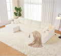 130'' U Shaped Cloud Sectional Couch Modular Boneless Couch for Living Room Corduroy Fabric Cloud Sofa with Supported Pillows and 2 Cup Holders No Assembly Beige