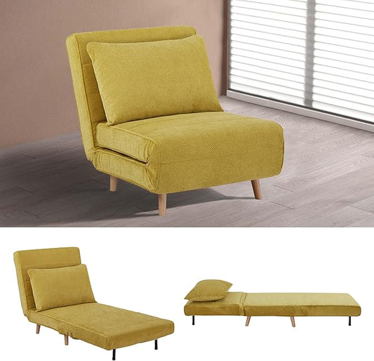 31 Convertible Sleeper Chair 3-in-1 Foldable Chair Bed with Pillow 3-Position Adjustable Backrest Single Sofa Bed for Apartment Office Mustard Yellow