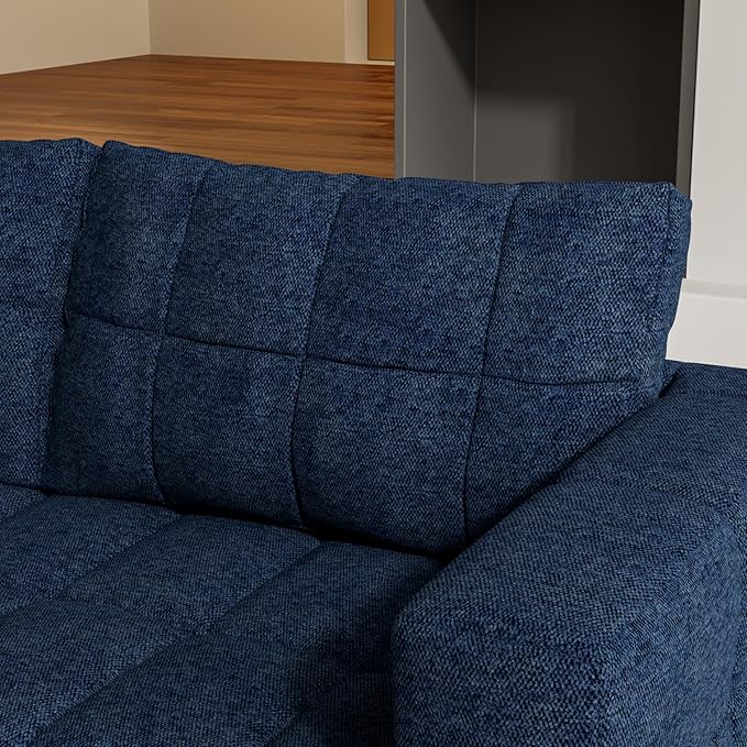 81.89 Sofa Comfy 3 Seat Sofa Tufted Chenille Upholstered Sofa Couch for Living Room with Gold Metal Legs and 2 Throw Pillows (Blue+1.5S+1.5S)