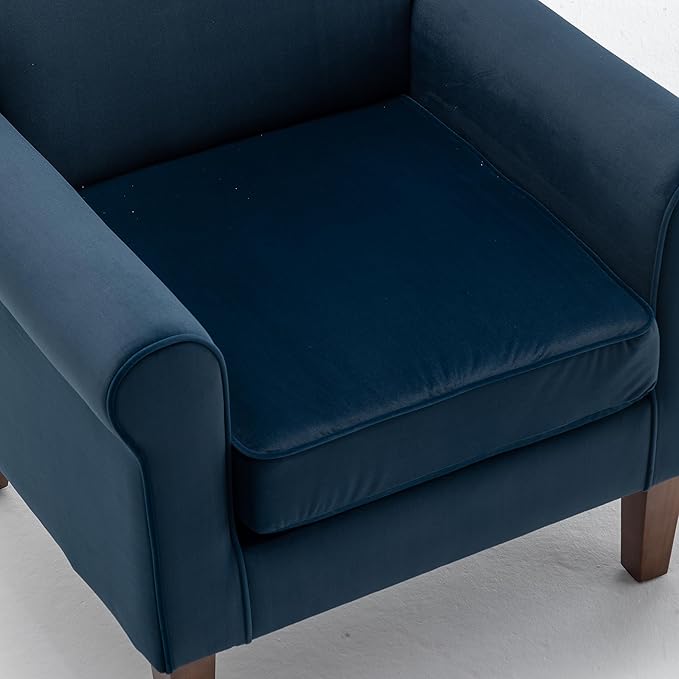 Classic Accent Armchair with Birch Wood Frame and Comfortable Rolled Armrests Arm Chairs for Living Room Bedroom and Office Decor Blue