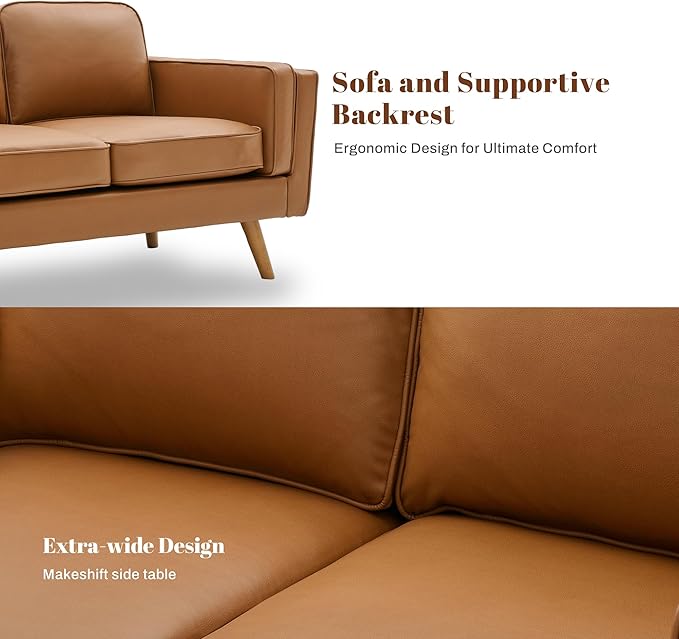 Kingfun Modern Loveseat Sofa for Living RoomFaux Leather Loveseat Dual-Layer Armrests Removable Cover Spring Cushions Solid Wood Frame Easy Assembly for Small Spaces (62.2inchLight Brown)