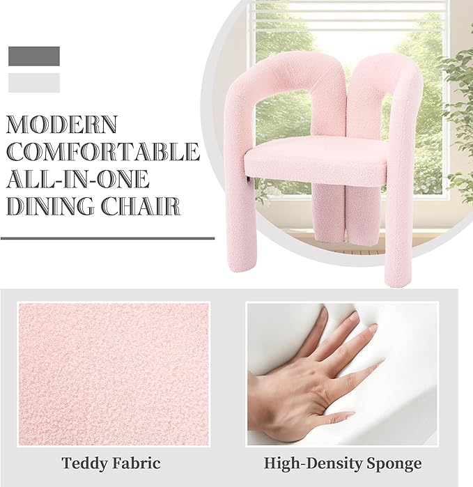 Set of 2 ChairsContemporary Designed Velvet Fabric Upholstered Accent Barrel Side Chair with Plywood Frame and Metal Base for Living Room (Pink Teddy)