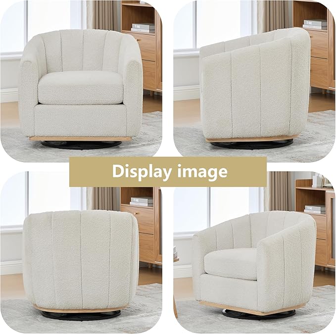 Ivory White Swivel Accent Chairs Set of 2Chenille Accent Chairs for Living RoomUpholstered Swivel Chair with Wide Curved Backrest