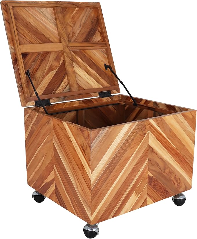 Teak Filing Cabinet with Wheels - Mobile Wooden File Organizer Drawer - Rustic Office Storage for Documents - Solid Wood Rolling Cabinet for Home or Office