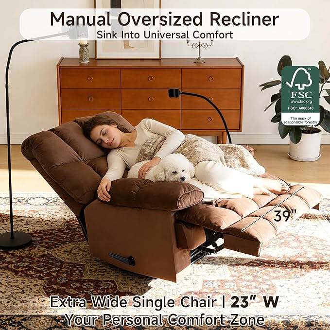 Euthymia Oversized Recliner Chair Big and Tall Recliner Chairs for Adults 400LBS Large Recliner Chair Extra Wide Recliner for Living Room Brown