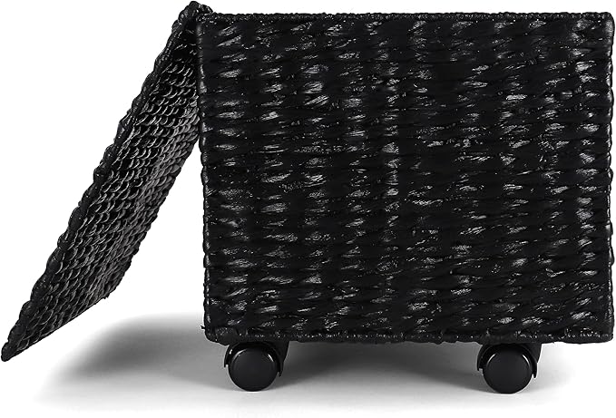 Rutledge &amp King File Cabinet Seagrass Cabinet with Rolling Casters Hanging File Organizer for Home and Office Black (14 x 15 x 17 inches)