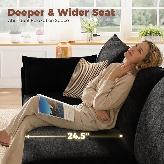 ABCASA Black Oversized Accent Chair with Removable &amp Washable Chenille Cover Modern Mid-Century Upholstered Armchair Deep Seat Comfy Reading Chair for Living Room Pet &amp Kid FriendlySet of