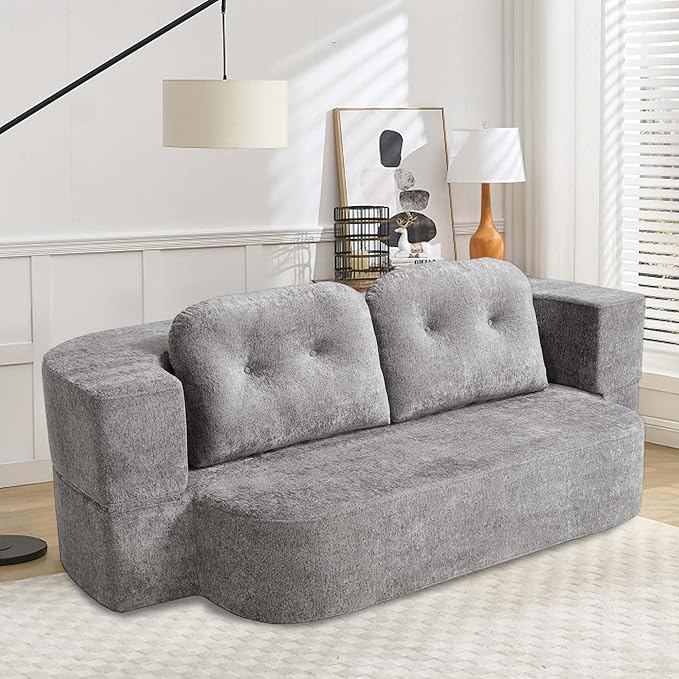 KIVENJAJA 78.7 Boneless Loveseat Convertible Folding Sofa Bed Full Size with Pillows Comfy Cloud Fold Out Couch Foldable Sleeper Sofa Bed for Living Room Small Spaces Office Apartment Grey