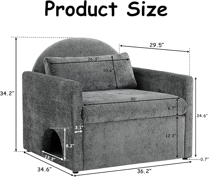 Single Sofa ChairModern Chenille ArmchairLounge Chair with Cat DedGray Chairs for Living Room BedroomRemovable Washable Covers