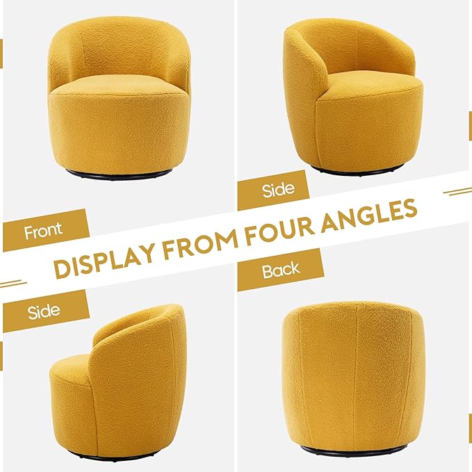 Set of 2 Swivel Chair Swivel Barrel Accent Sofa Chair Modern Teddy Fabric Club 360 Degree Swivel Chair Small Leisure Arm Chair for Nursery Living Room Hotel Bedroom Office Lounge Yellow