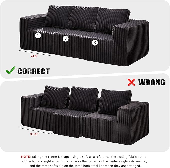 Hobestluk Modular Sectional Sofa Memory Foam Couch Oversized Sectional Sofa 3-Seater with Chaises Cloud Couch with Removable Cover U Shaped Sofa for Living Room (Strip Grey U Shape)