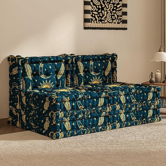 WOWMAX Floor Sofa Couch Boho – Convertible Lazy Sofa Chair Futon Sleeper with Backrest Oversized Floor Mattress for Meditation Gaming Reading &amp Bohemian Home Decor – 2 Sets Feather Dream